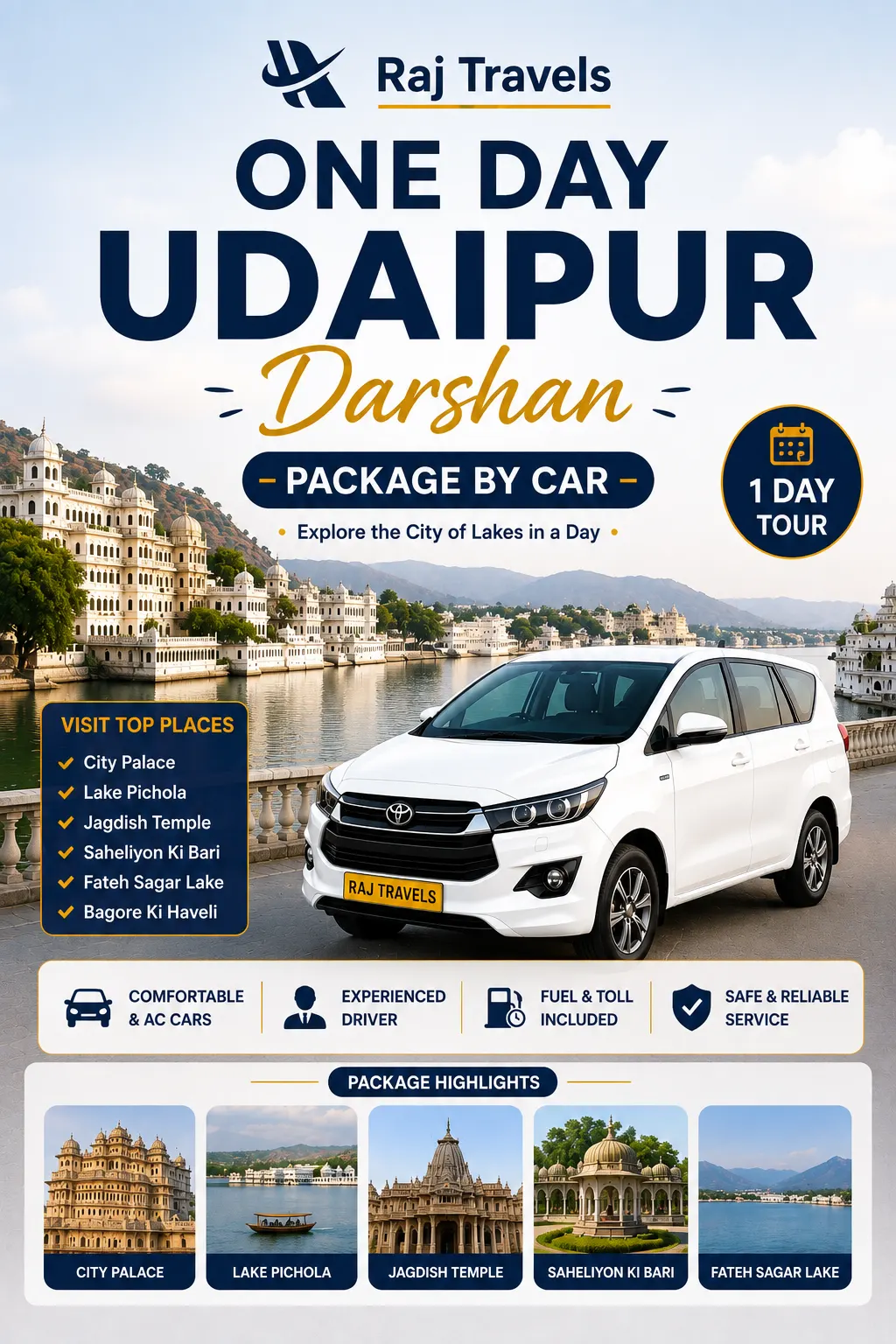 One Day Udaipur Darshan Package by Car